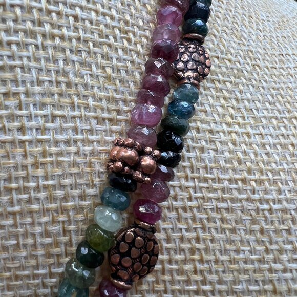 Artisan Elbaite & Copper Necklace with Wire-wrapped Aventurine Pendant - Picture 4 of 6